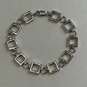 Vintage 925 Sterling Silver Open Link Square Unisex Bracelet 7”
